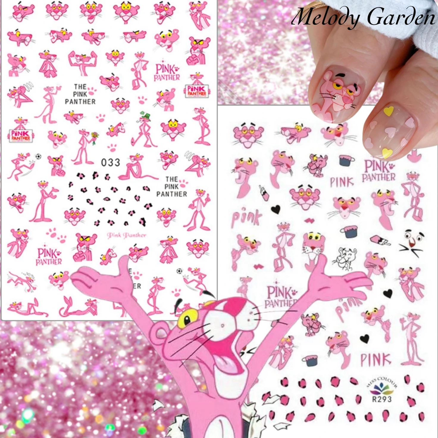 Newest 1PCS Pink series cartoon nail stickers Character Decals Stickers for Nails Manicure decals Nail Art Decoration