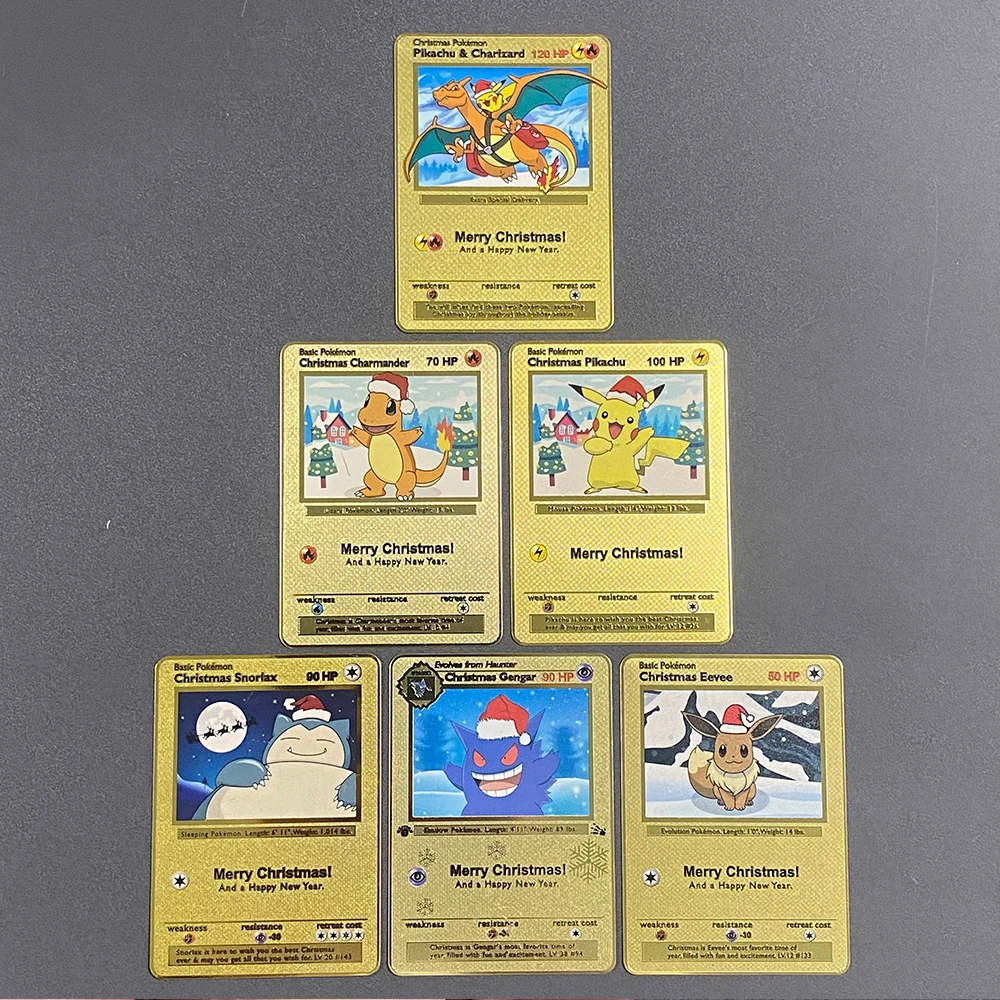 Cartões de Metal Anime Pokémon, Pikachu, Charizard, Arceus, Mewtwo, Blastoise, Vmax, GX, V Letters, Cartão da coleção do jogo, Presentes do