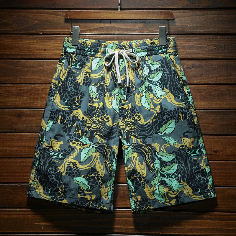 Summer Casual Beach Shorts Men2024New Elastic Versatile Fashionable Printed Loose Thin Breathable Shorts Outdoor Cropped Pants