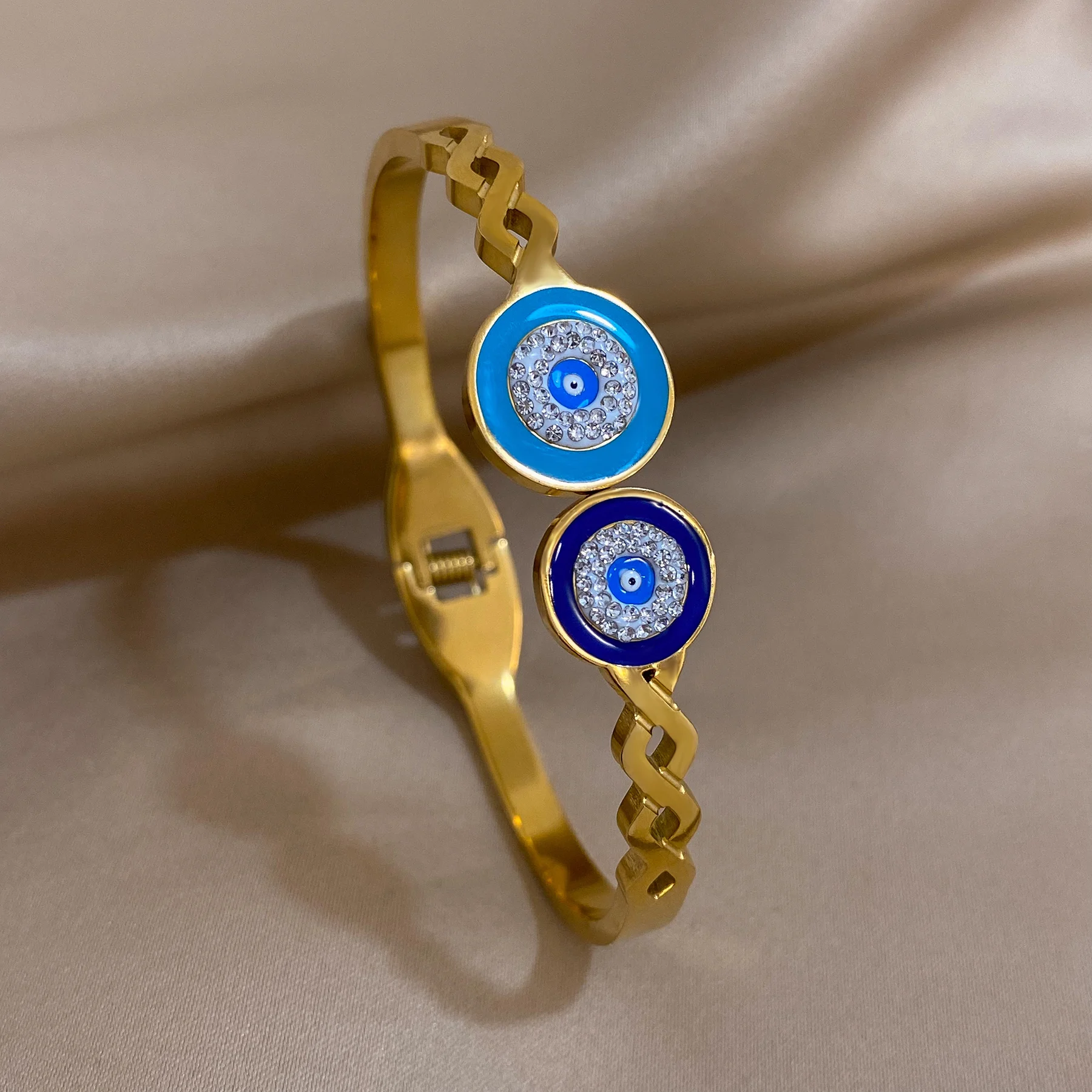 Evil Eye Stainless Steel Charm Bracelet, Rhinestone