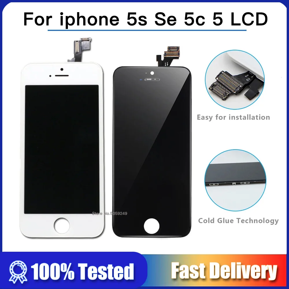 Tela LCD de Qualidade AAA para iPhone 5 5s 5c 4s, Tela de Toque para Substituição de LCD do iPhone SE, Montagem de Digitizer Sem Pixel Morto