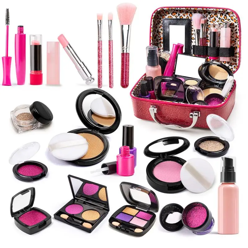 Simulated Makeup Kit for Girls, Play Makeup Set for Kids - Includes Cosmetic Bag for Birthdays and Christmas, Imaginary Makeup Fun for Toddlers and Little Girls Ages 3+