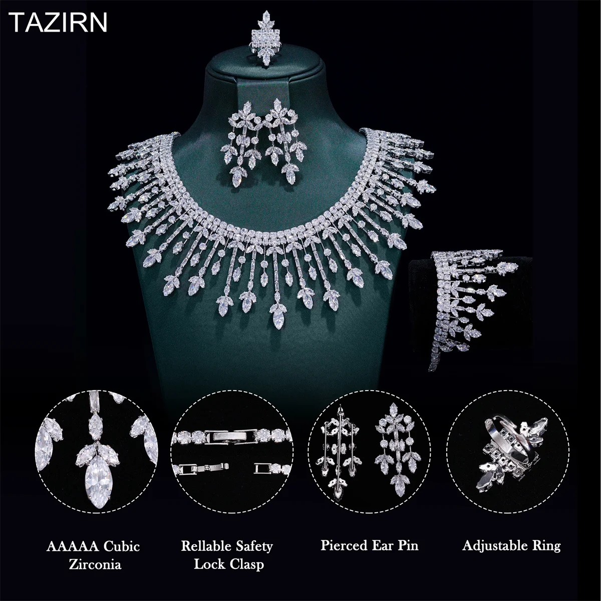 TAZIRN Arabic Dubai Luxury CZ Wedding Jewelry 2/4PCS Set for Women 5A Cubic Zirconia Bridal Accessories Banquet Anniversary Gift