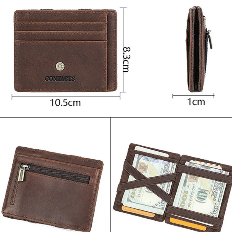 British Style  Anti-theft Brush Leisure Multi Functional Layer Cowhide Fashionable Leathers Magic Small Card Holder Male Wallets