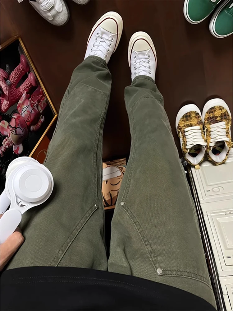 

Мужские джинсы CEZPHISON в американском ретро-стиле, свободные, прямого кроя, рабочие брюки с двойными коленями, длинные, повседневные, универсальные