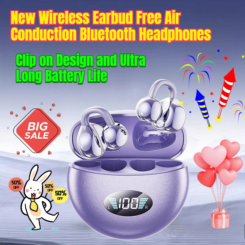 

New Wireless Earbud Free Air Conduction Bluetooth Headphones with Clip on Design and Ultra Long Battery Life