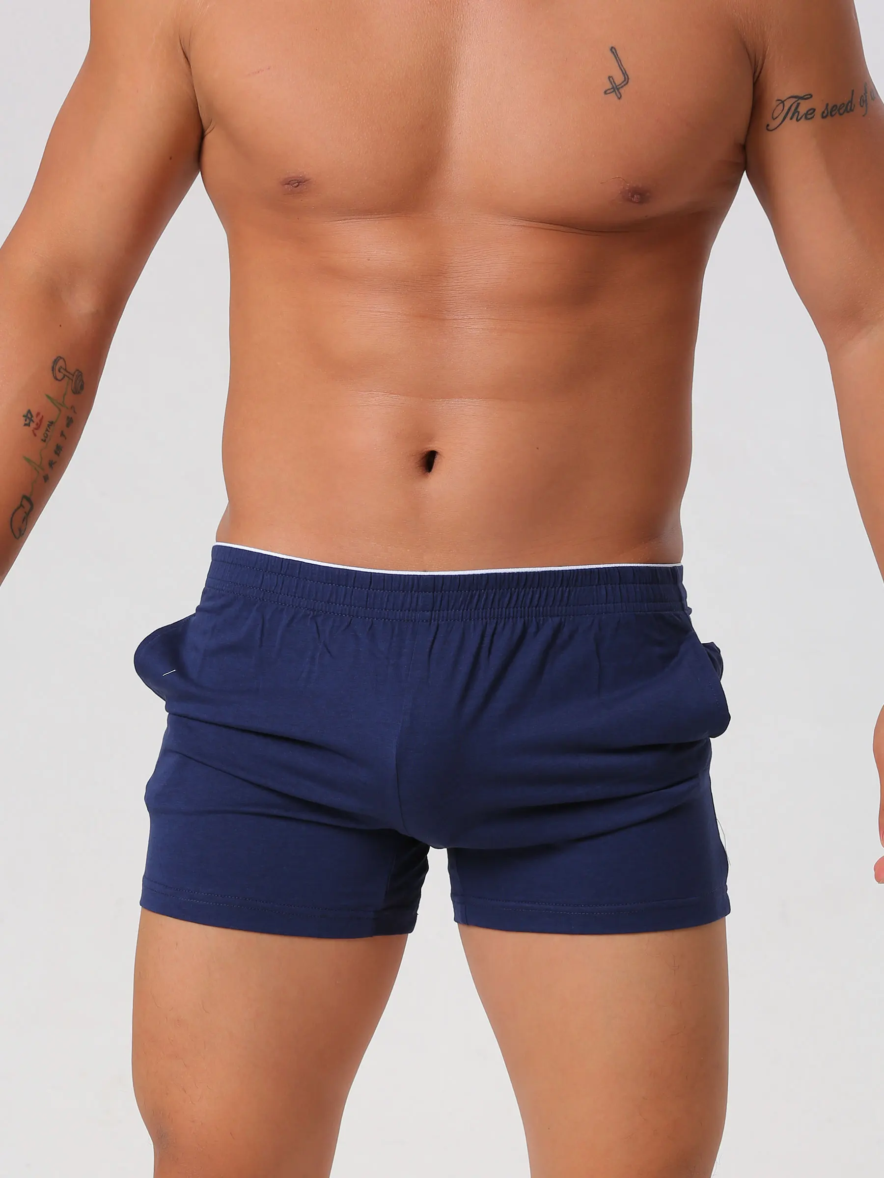 Men's Home Shorts With Pocket Loose and Comfortable Cotton Sleep Pants Sexy Solid-Color Men's Shorts