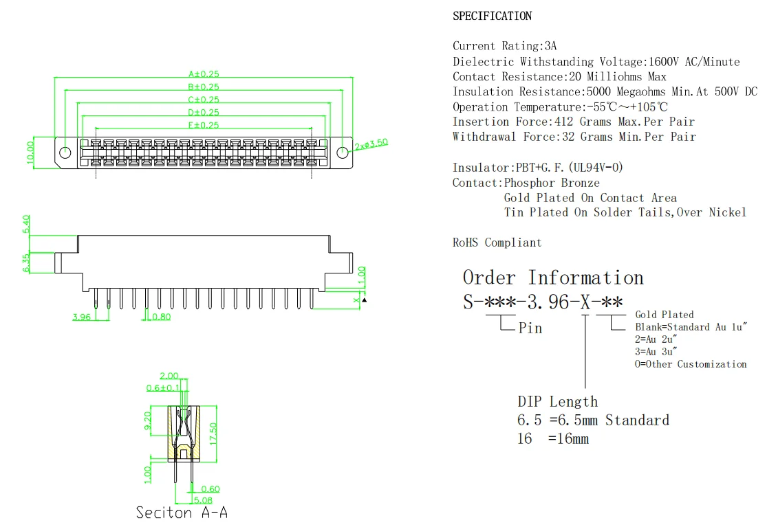 5 Pcs Edge Card Slot Connector 3.96 mm 44 56  Pin 2 Row PCB Solder Socket DIP Mount ears Board Socket