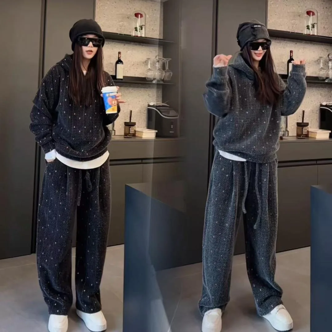 

Мужской модный повседневный спортивный комплект Thiened Fce, толстовка с капюшоном, длинные брюки, комплект из двух предметов, осень-зима, Новое поступление