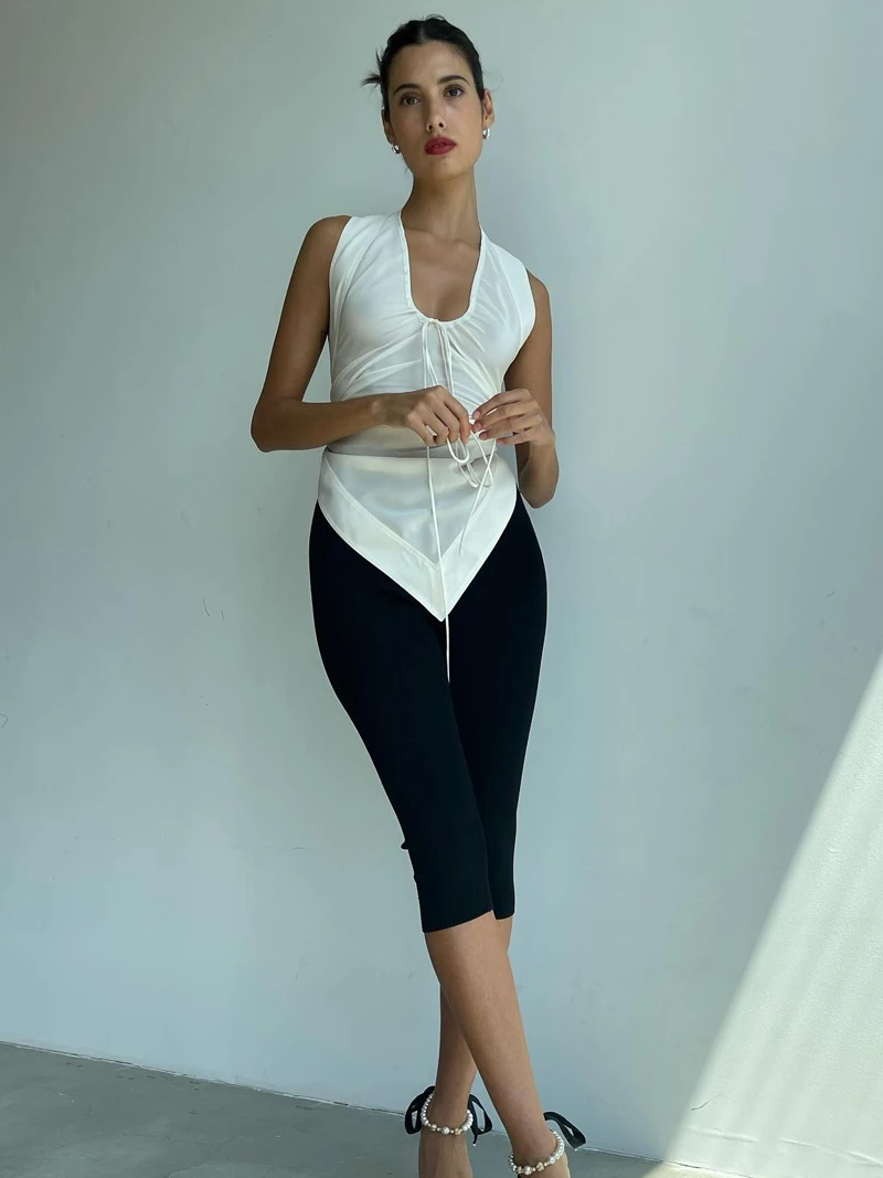 

Летние блоггеры Sle Svel Ne Hanging Knot Bal Топ с асимметричным дизайном Женский однотонный жилет для поездок на работу