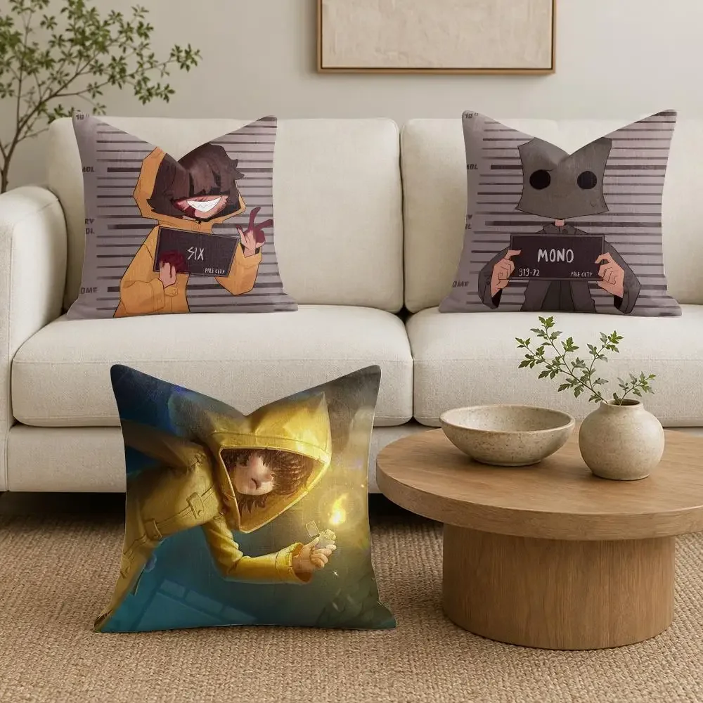 game L-Little Nightmares Spooky Cushion Cover Organic Natural Linen Pillowcase with Double Sided Print for Sofa Home Decor Gift