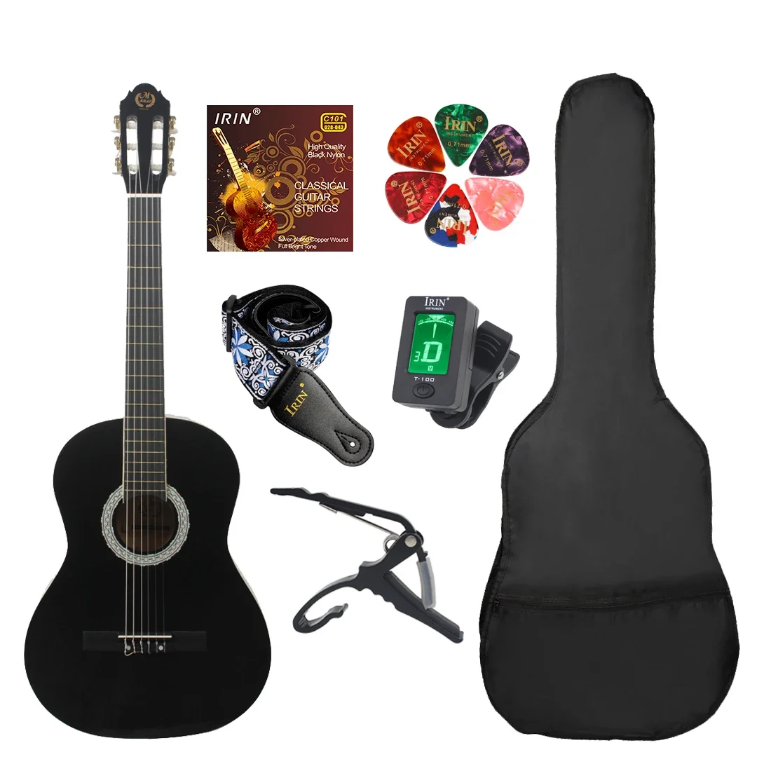 M MBAT 39 Inch Classical Guitar 19 Frets Spruce Panels Acoustic Guitar Set with Case Guitar Accessories for Beginners Practice