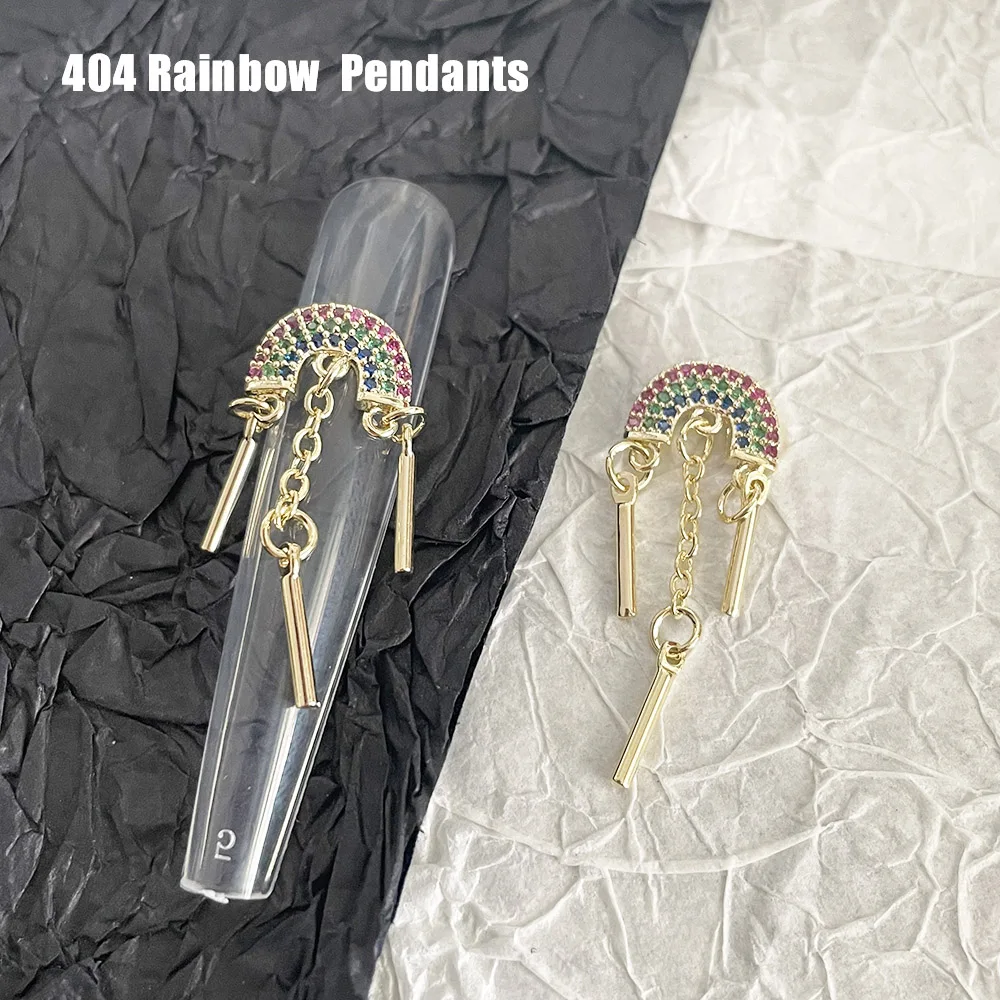 

-Hang Rainbow- Delicate Charms Creative Design Golden Rainbow Pendants Zircon Diamonds Inlaid Dangle Chain Metal Nail Alloy 404s