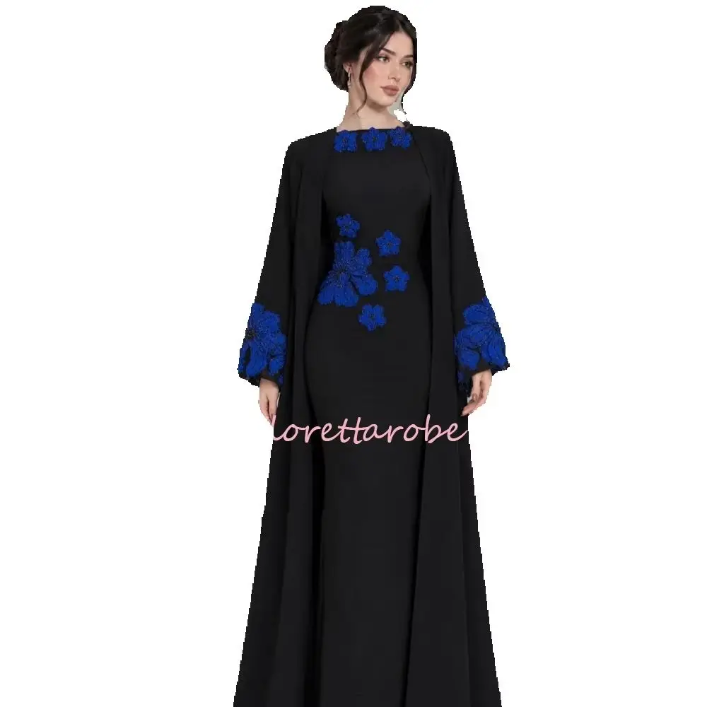 Customized Matching Jersey Pleat Flower Pattern A-line O-Neck Long Evening Dresses Luxury  Classic Prom Gown