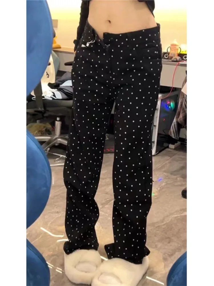 

Джинсы American Vibe в стиле ретро с принтом в горошек, прямые, женские, свободные, струящиеся, с высокой талией, удлиненные, в пол, в стиле High Street