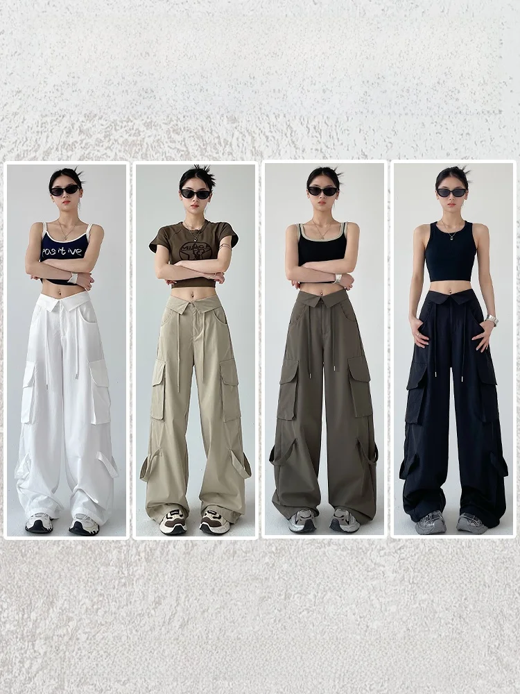 Plones Cargo de Cintura Alta Estilo Americano para Mujer, Diseño Hoado Nuevo de Verano, Plones Deportivos de Pierna...