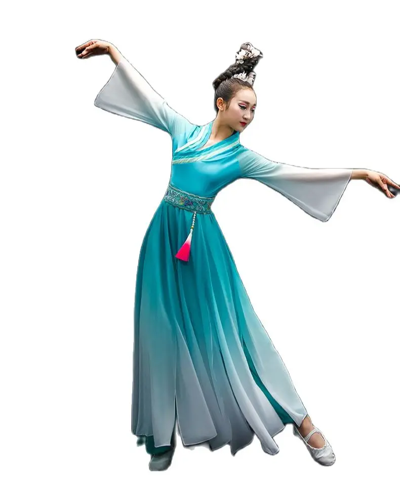 

Free Shipping Mid-Sleeve Chiffon Classical Dance Costume National Dance Dress Chorus Plum Blossom Song Performance Dress CD2013