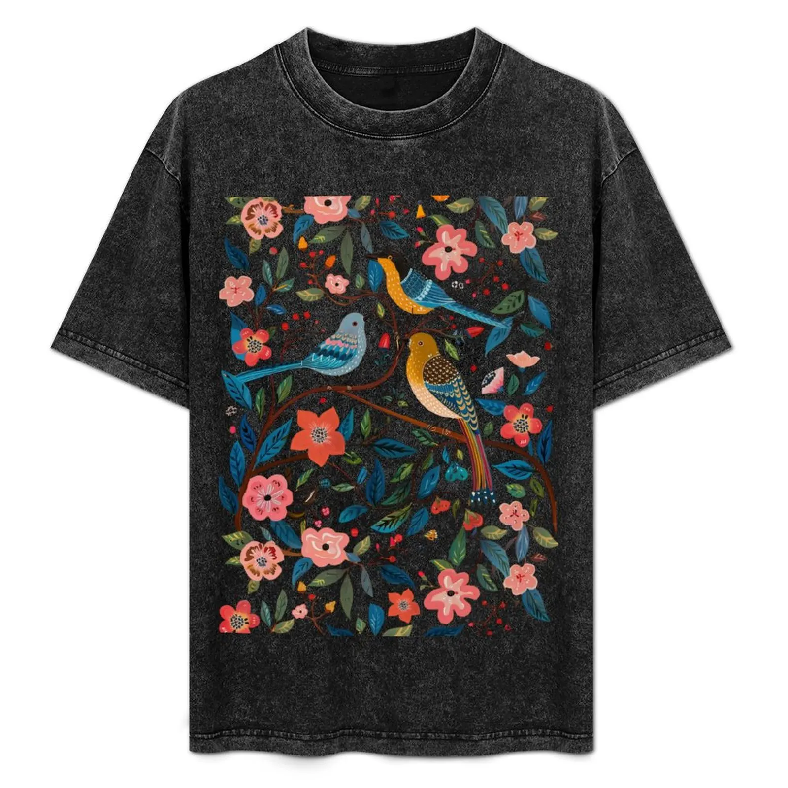 

Cottagecore birds, folk art bird flower T-Shirt Holiday All Match T-Shirt