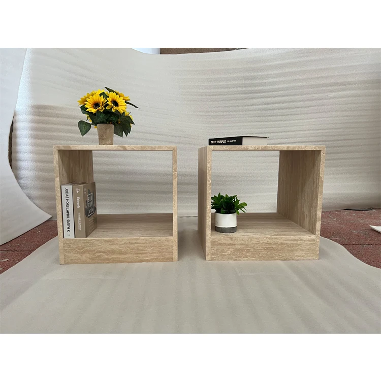 Natural Stone Bedside Coffee Book Stand Up Modern Living Room Bedroom End Marble Side Table Travertine Cube Table1pc