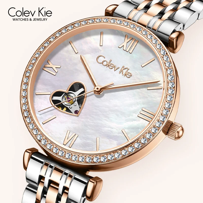 ColevKie Watch for Women Automatic Movement Mechanical Watches Stainless Steel Band Luxury Fashion Ladies Wristwatch Gift Sets