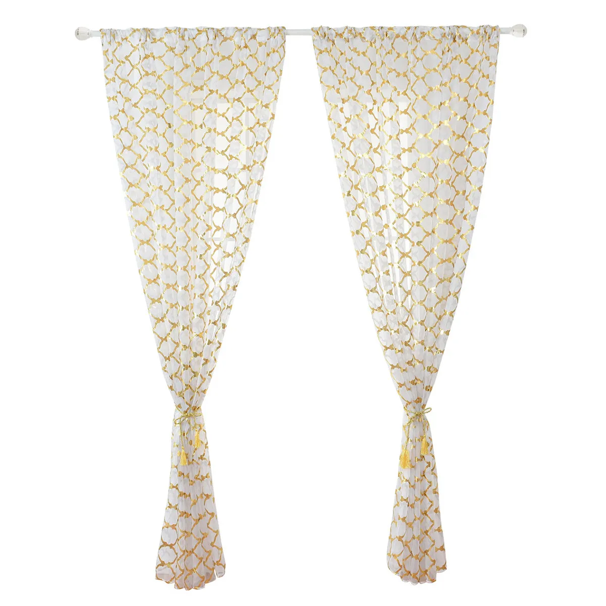 1Pcs Bronzing Sheer Curtain Fine Polyester Decorative Window Screening Rod Shading Voile for Living Room Bedroom