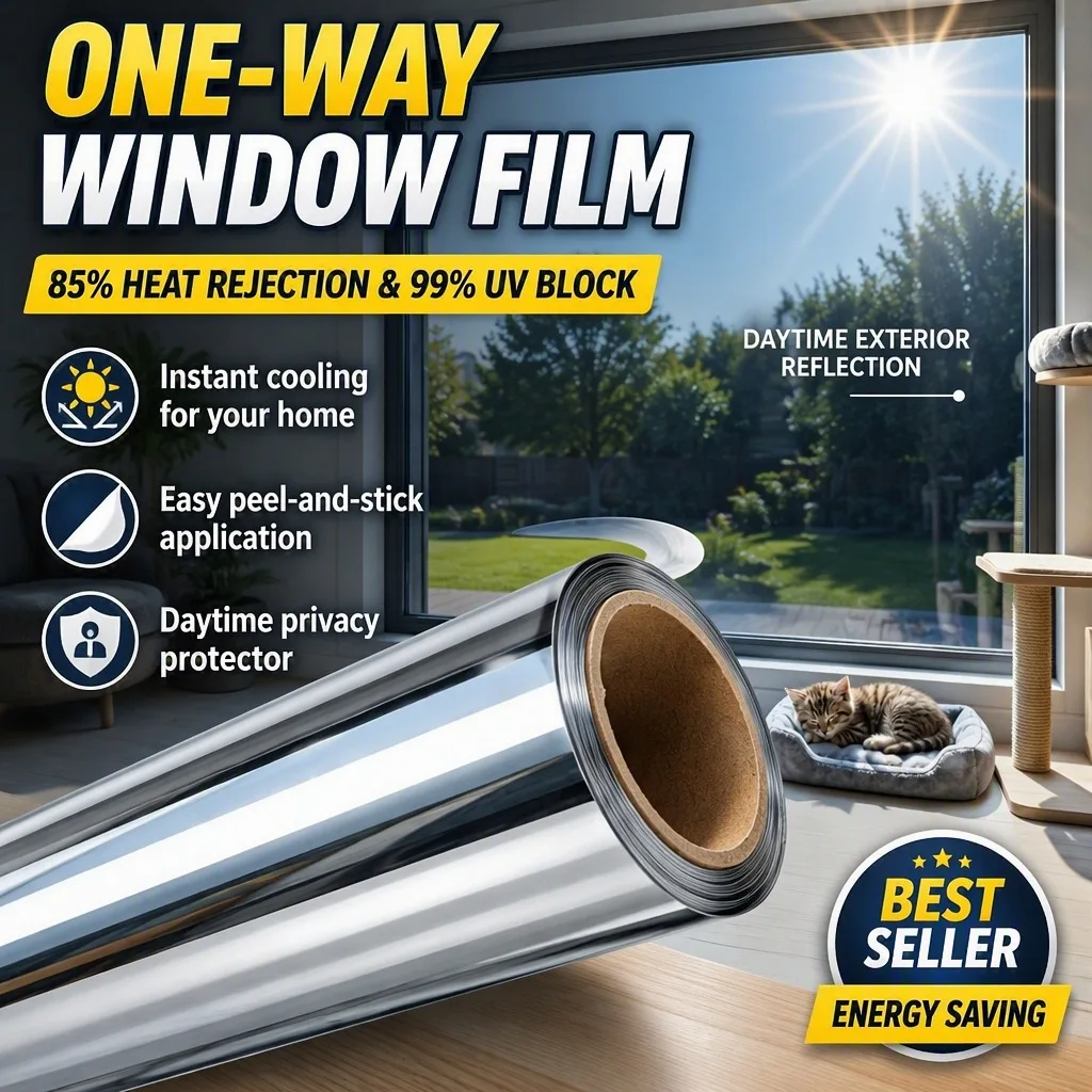 One Way Privacy Window Film Static Cling Self Adhesive Heat Control Anti Glare Removable for Bedroom Kitchen Living Room Balcony