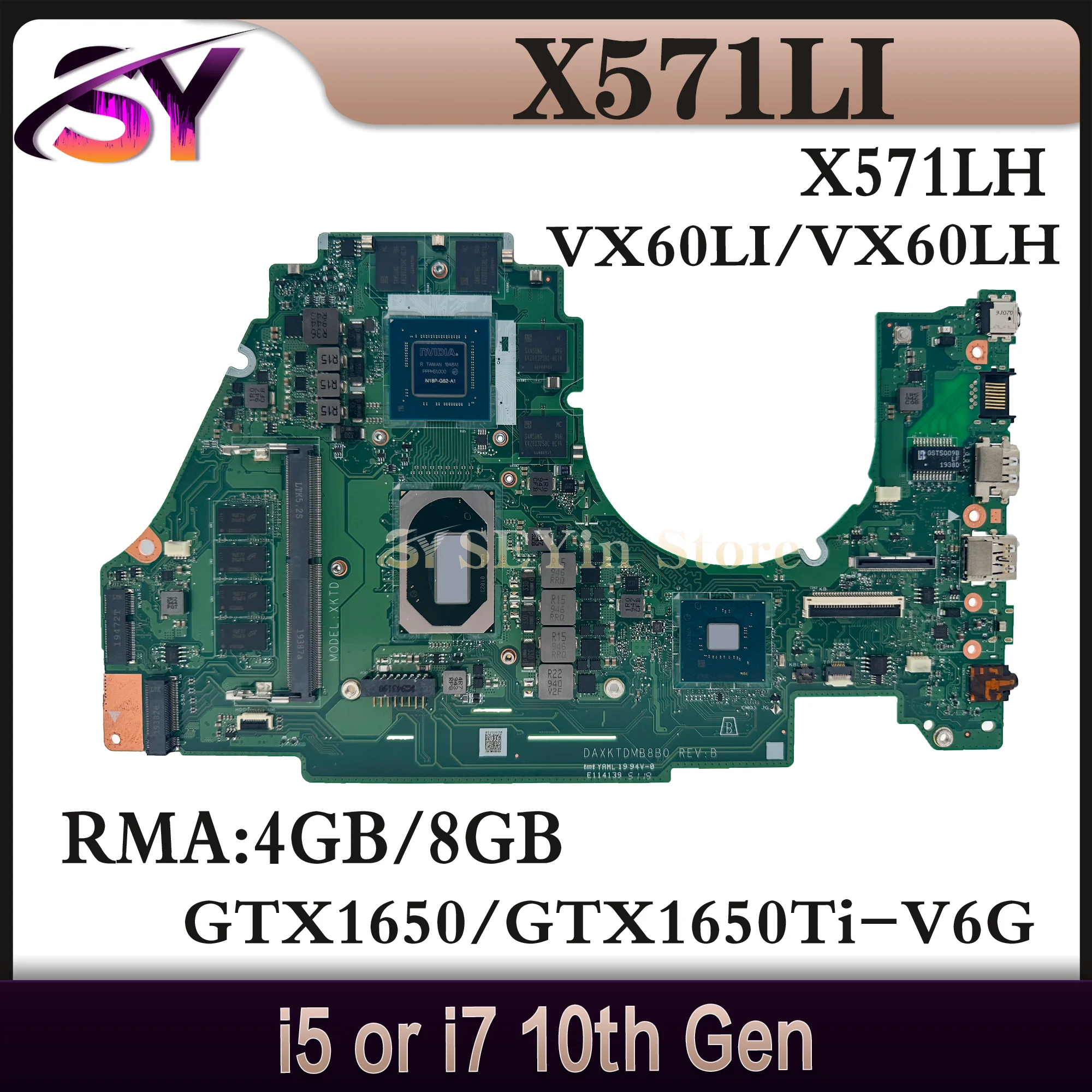 VX60L Mainboard DAXKTDMB8B0 For ASUS X571LI X571LH X571L F571L R571L K571L Laptop Motherboard i5 i7 10th Gen RAM-4GB/8GB