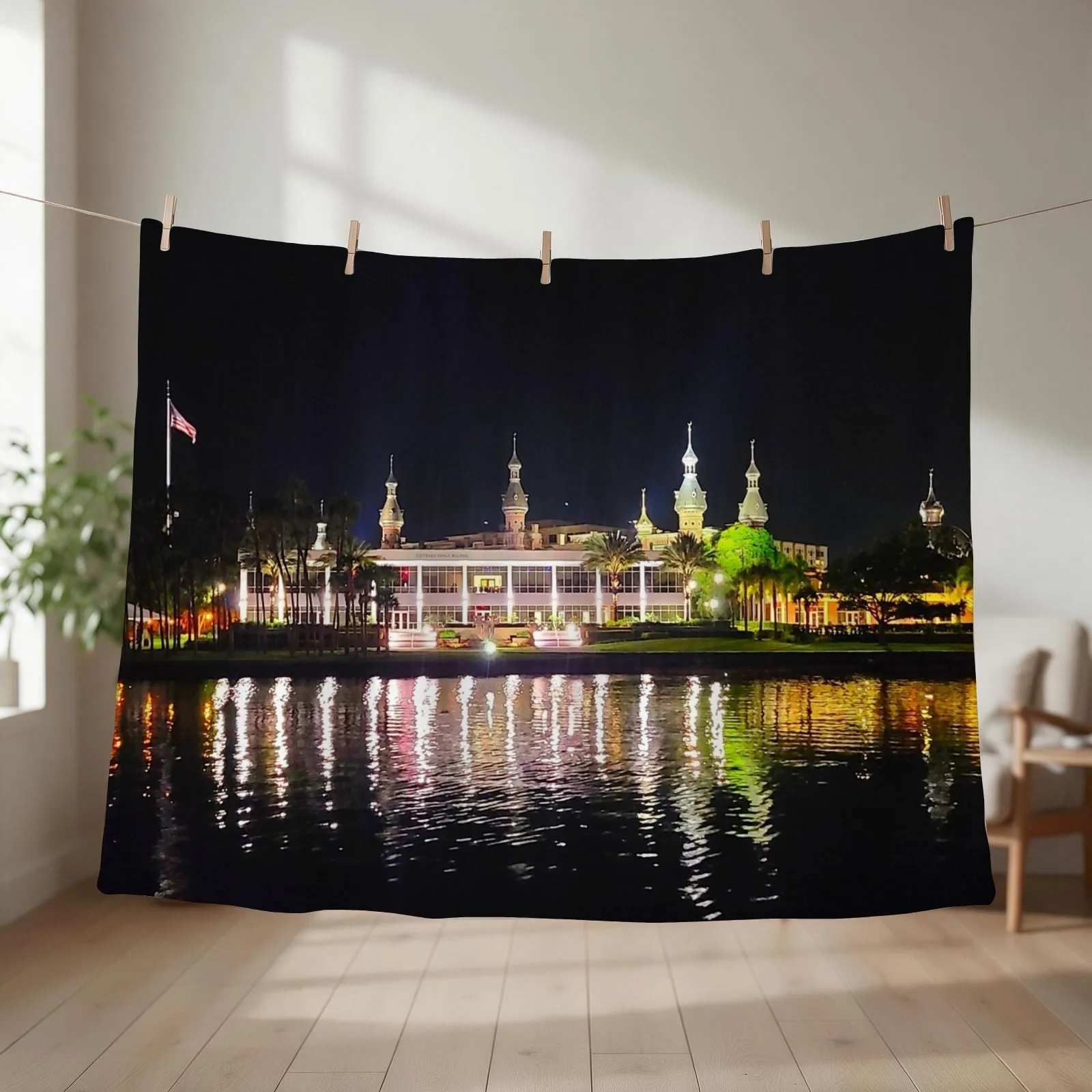 City Of Tampa Riverwalk And The University of Tampa Throw Blanket couch cozy soft plush fuzzy picnic outdoor blanket