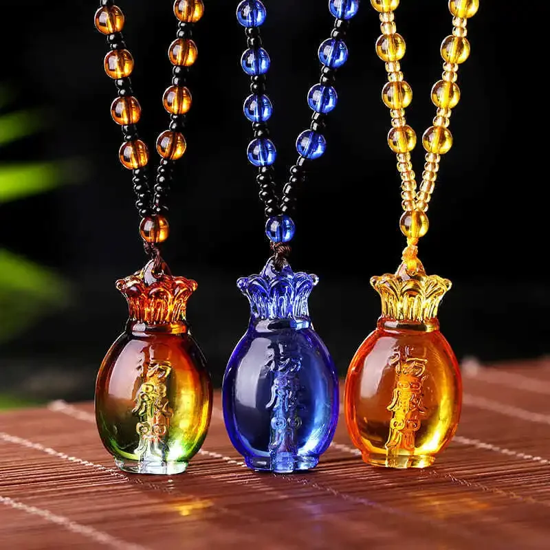 Gift,new Lengyan mantra pendant glass sweater chain built-in scripture gourd necklace in and out of the peace gift items trend