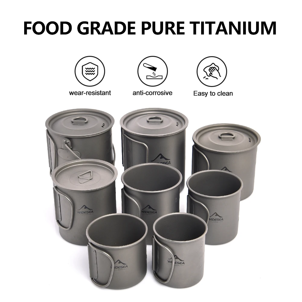 Widesea Ultralight Pure Titanium Camping Cup with Foldable Handle Multiple Capacity Portable Outdoor Mug for Hiking Backpacking gallery 4