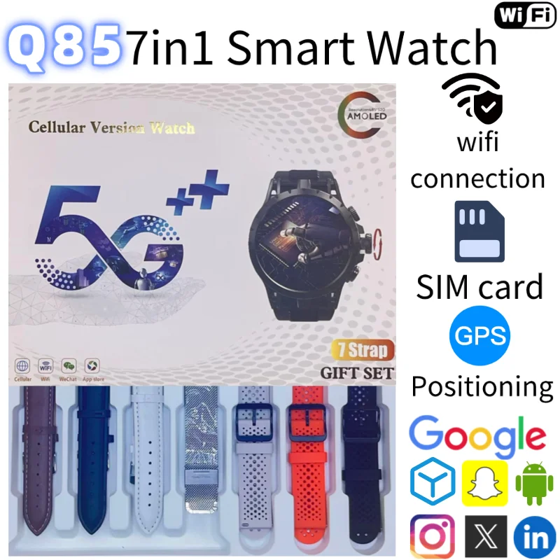 

Q85 Android Smart Watch 4G LTE Full Netcom HD Video Calling 1.43 Inch AMOLED Screen 8GB 128GB GPS Heart Rate Monitor Waterproof