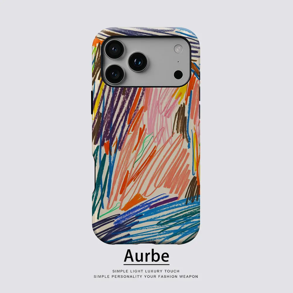 Aurbe Matte 2-in-1 Film Magsafe Hülle für iPhone 17 16 15 14 Plus 17 Pro Max Stoßfeste Hartschale Farbige Linienzeichnung Hülle