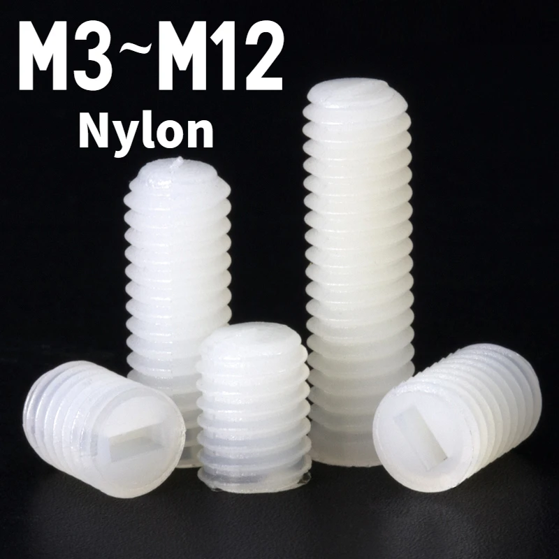 White Nylon M3 M4 M5 M6 M8 M10 M12 Cylindrical Head Bolt Plastic Metric Thread Flat Head Insulated Slotted Headless Fixing Screw