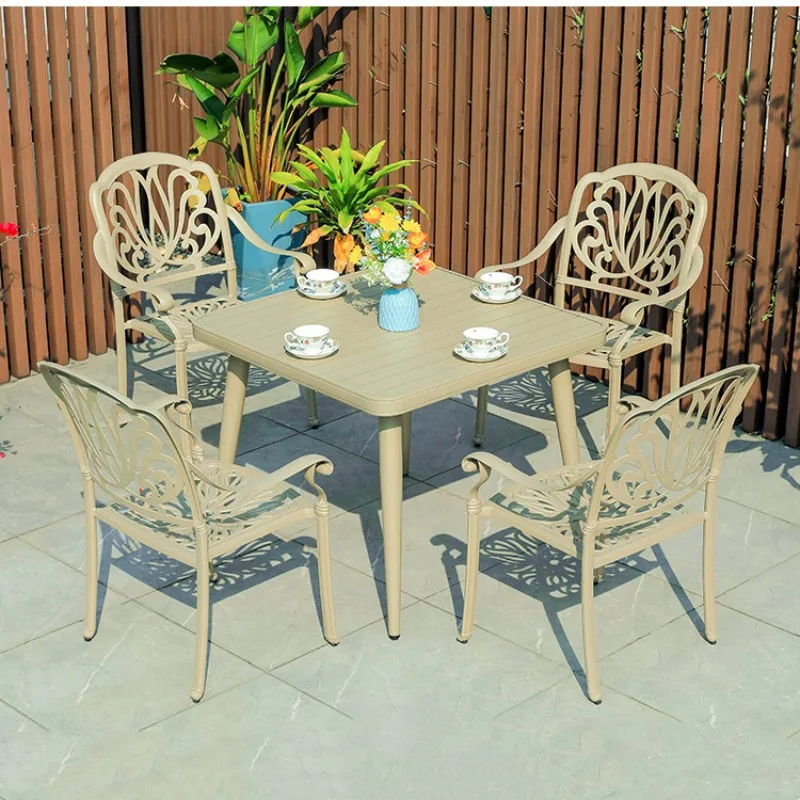 Outdoor casual dining chair courtyard aluminum alloy long table, open-air waterproof table and chair combination