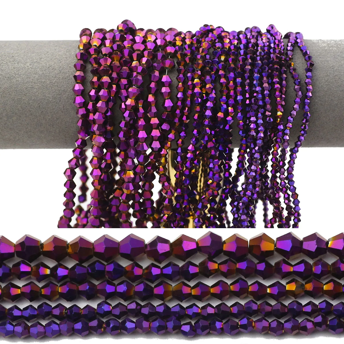 JHNBY Purple Austrian Bicone Crystals Glass 3/4/6/8mm Loose Spacer Beads For Jewelry Making Bracelets Necklaces DIY Accessories