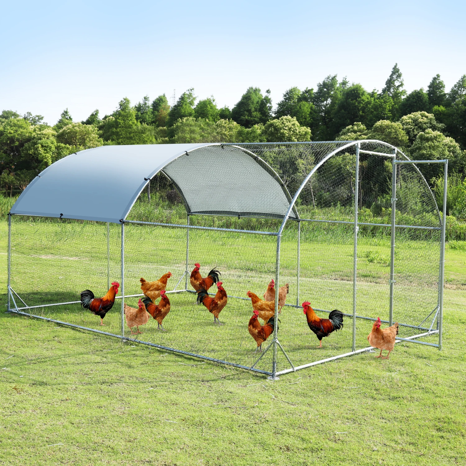 

Large metal chicken coop upgrade three support steel wire impregnated plastic net cage, Oxford cloth silver plated waterproof UV