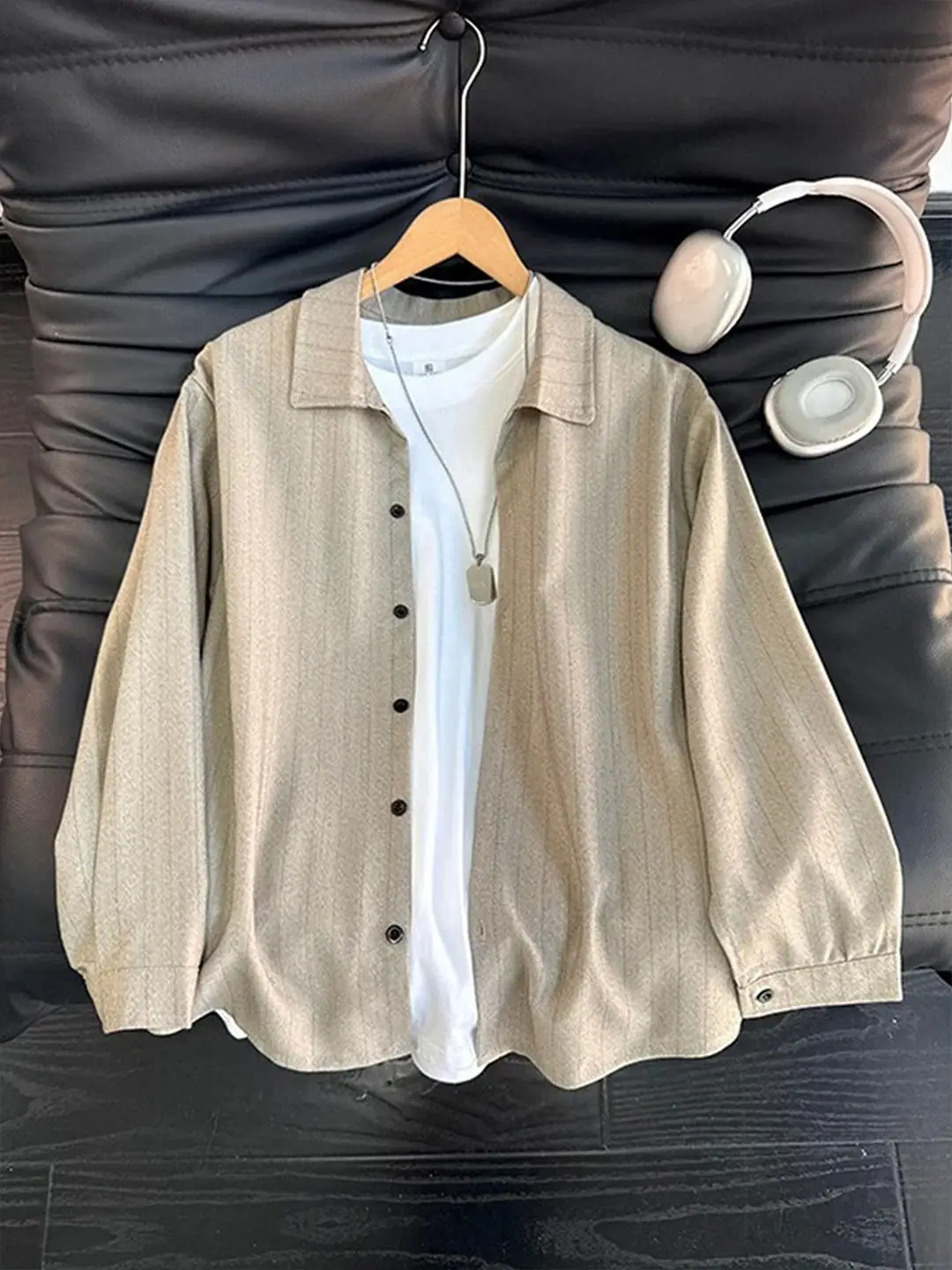 Men's Autumnal Striped Button-Up Long Sleeve Casual Coat Classic Preppy Style Open Cardigan Comfortable Loose Fit Daily Wear
