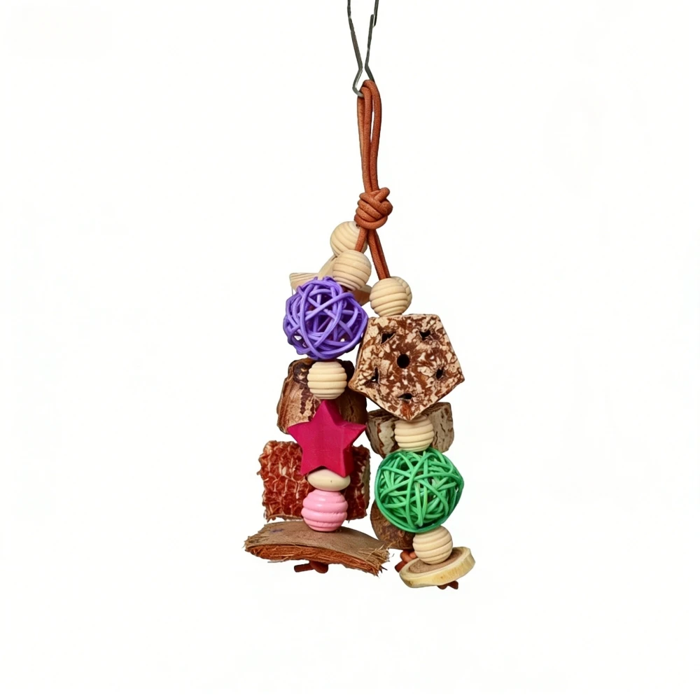 

Natural Parrot Chew Toy with Colorful Rattan Balls, Bird Cage Hanging Foraging Toy for Small to Medium Parrots