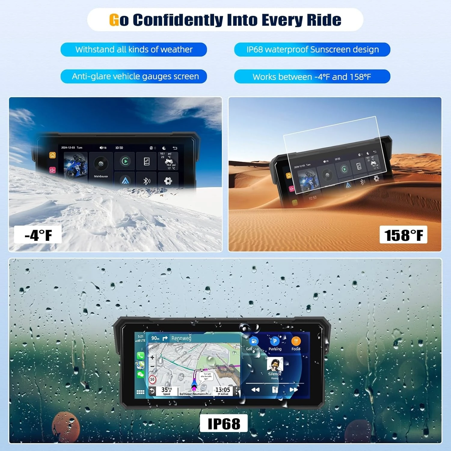 8.1 "دراجة نارية Carplay شاشة واي فاي أندرويد الملاحة التلقائية لتحديد المواقع IPX7 مقاوم للماء دراجة نارية مزدوجة بلوتوث TPMS موتو الملحقات