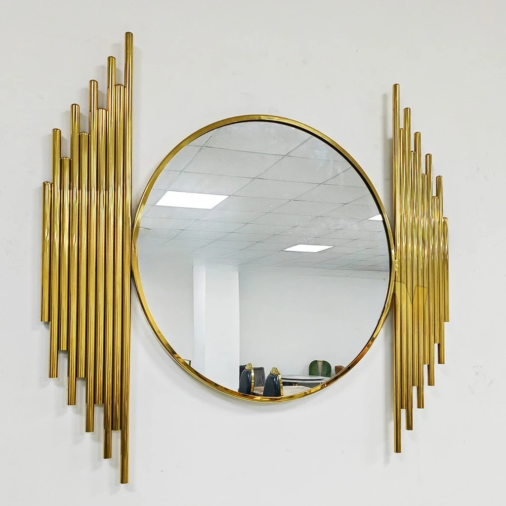 

Modern Gold Stainless Steel Metal Makeup Wall Full Length Body Round Design Luxury Home Decoration Mirror