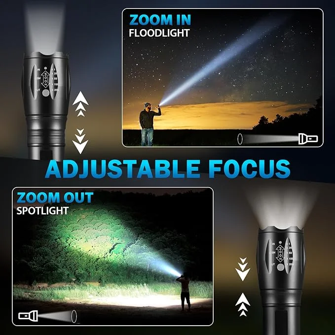 LED Emergency Handheld Flashlight Adjustable Focus, Water Resistant Tactical Torch for Hurricane/Camping /Dog /Walking
