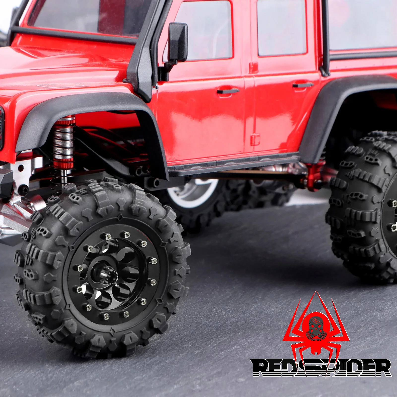 Conjunto de pneus de borracha e rodas de metal de 1,3 polegadas para crawler 1/18 TRX4M SCX24 FMS, 4 peças de pele de pneu atualizada com aro de roda para Rock C