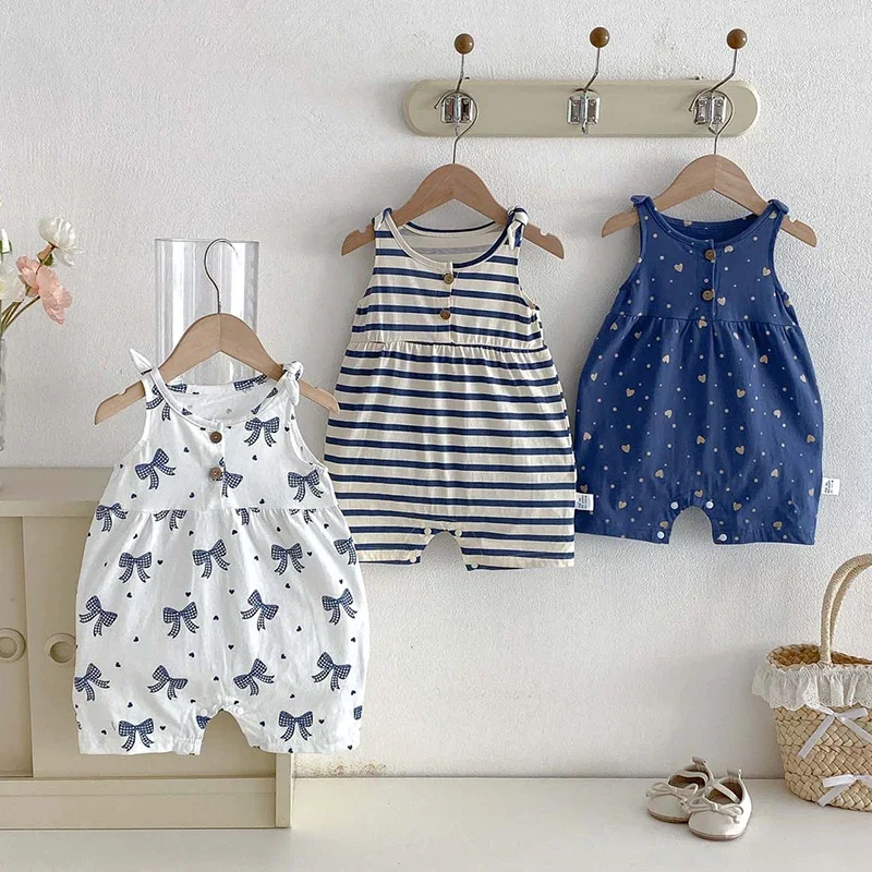 2026 New Summer Toddler Baby Girls Jumpsuit Sleeveless Cotton Print Newborn Baby Girl Romper 0-24M Baby Girl Clothing