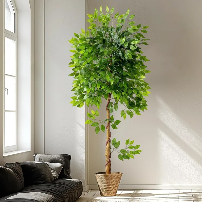 

6ft Artificial Ficus Tree for Home Decor, Faux Silk Plants Faux Plant Fake Silk Trees with Pot for Indoor House Living Room Offi