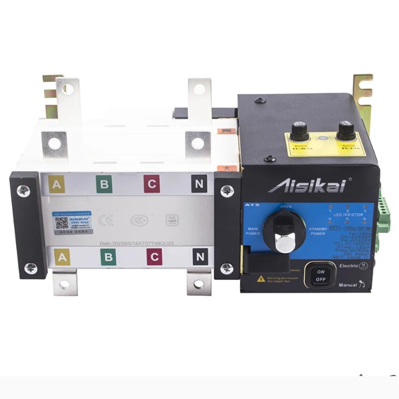 AISIKAI 160A 2P ATS Dual Power Automatic Transfer Switch Diesel Generator Control Current Circuit Breaker Switch Single Three Ph