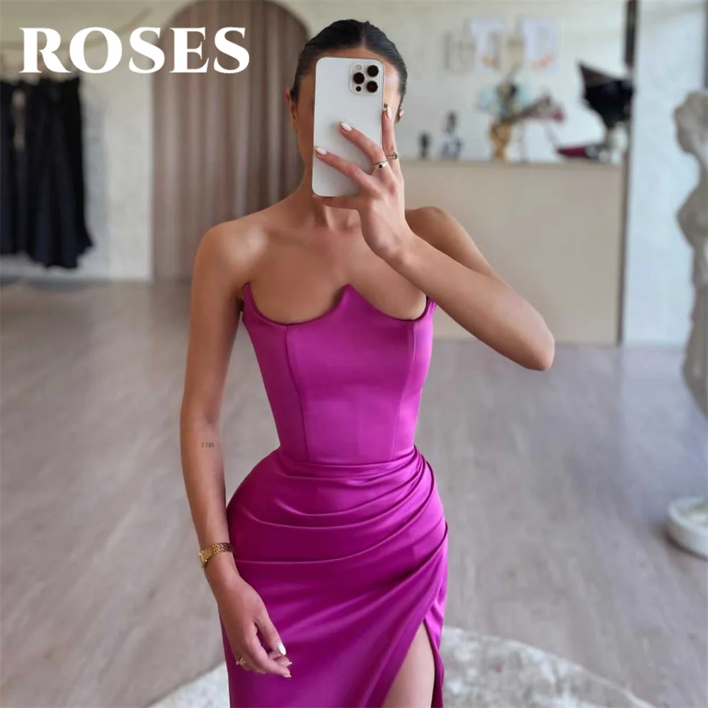 ROSES-Robe de Soirée de Forme Sirène Plissée, Tenue de Bal Violette, avec Fente Haute sur le Côté, Simple