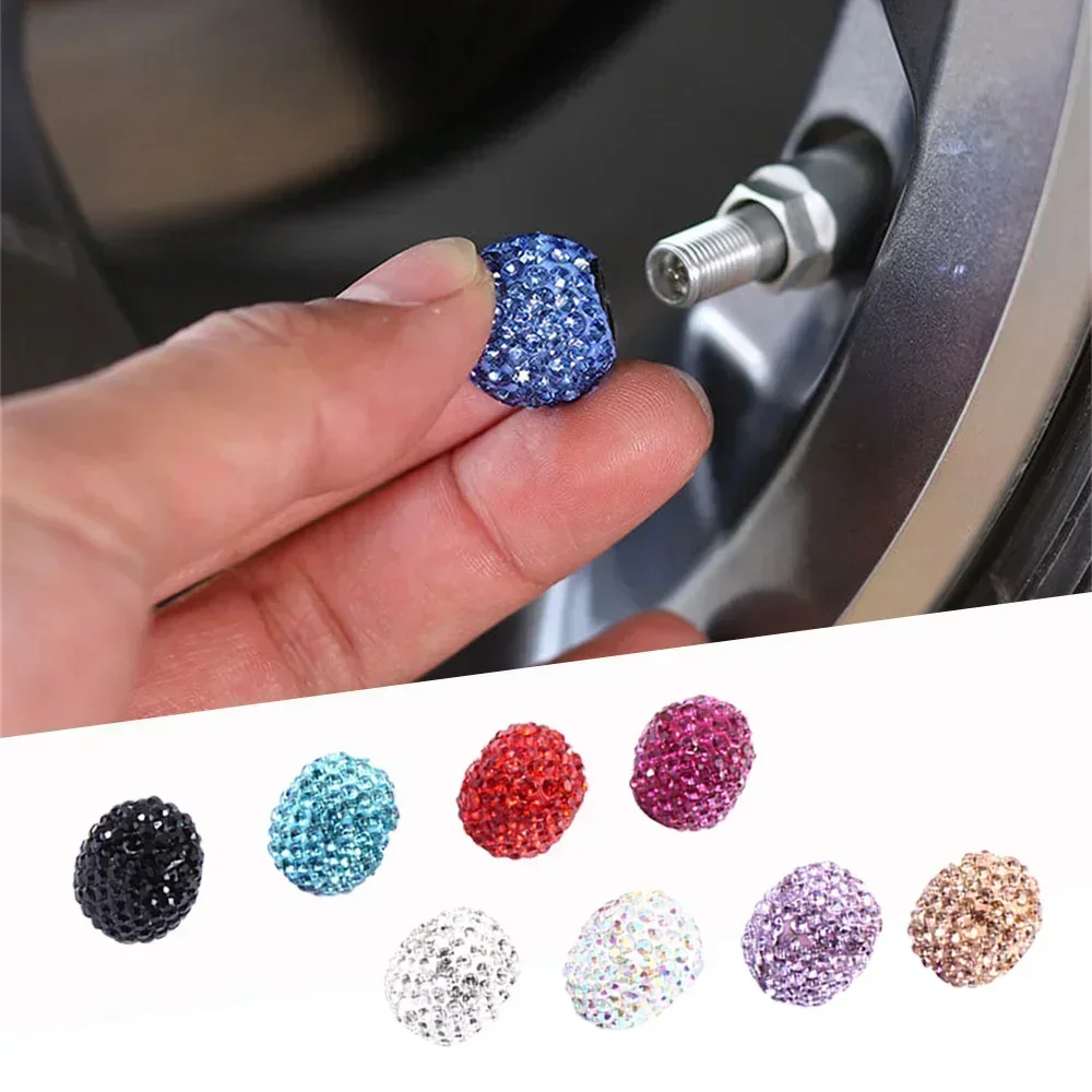 New 4pcs Diamond Crystal Car Tire Valve Caps Shining Dust-proof Wheel Valve Cover Vehicle Bling Valve Cap Styling Accessories