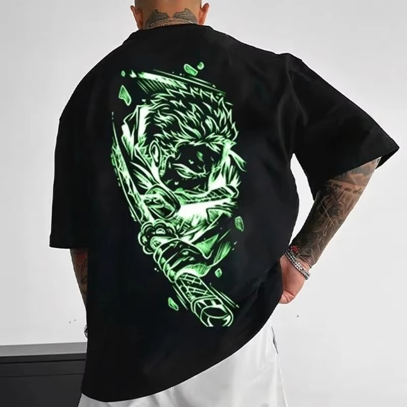 

Цельная футболка с принтом аниме Луффи Зоро для мужчин и женщин с короткими рукавами Harajuku Y2K, уличная одежда, повседневные летние топы большого размера с графикой