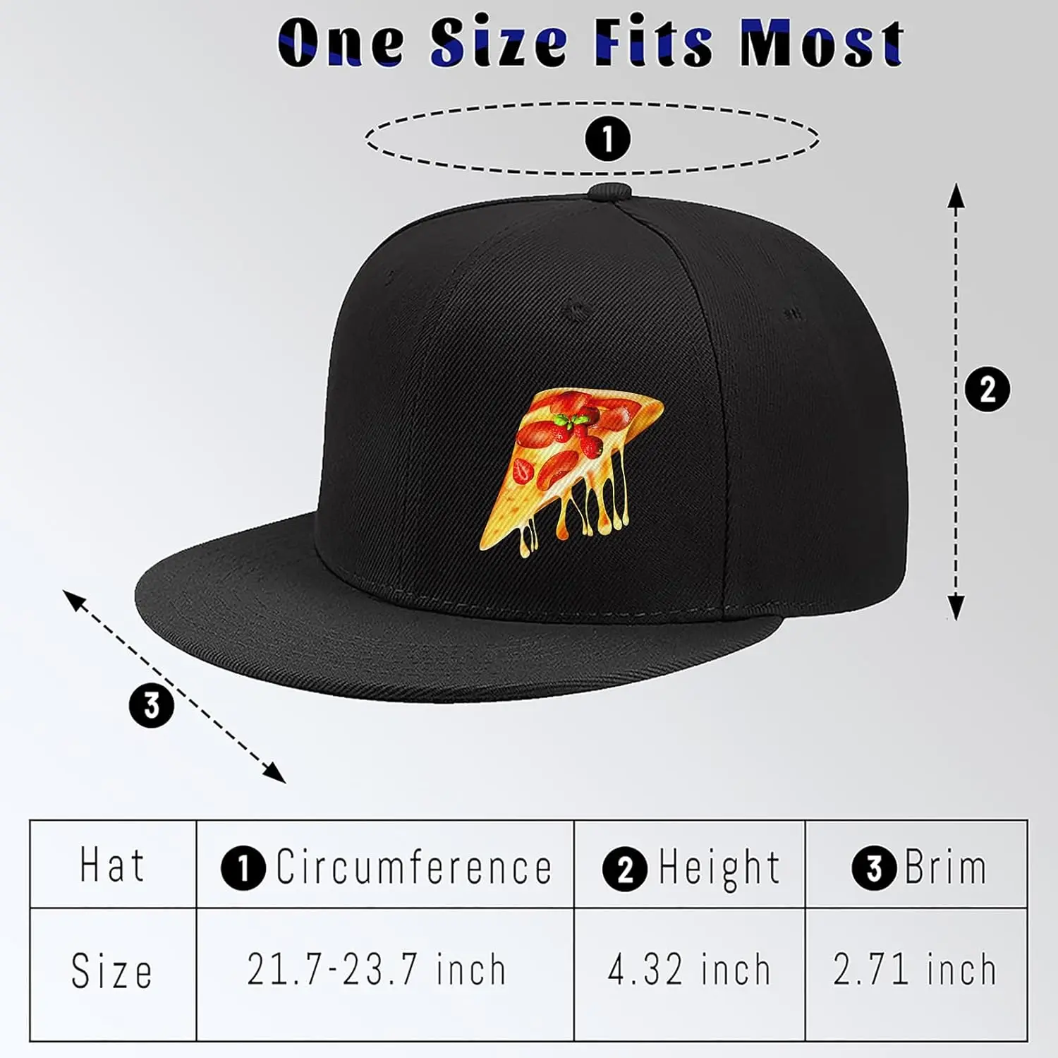 Dripping Pizza Slice Print Flat Bill Snapback Baseball Cap Adjustable Unisex Trucker Hat