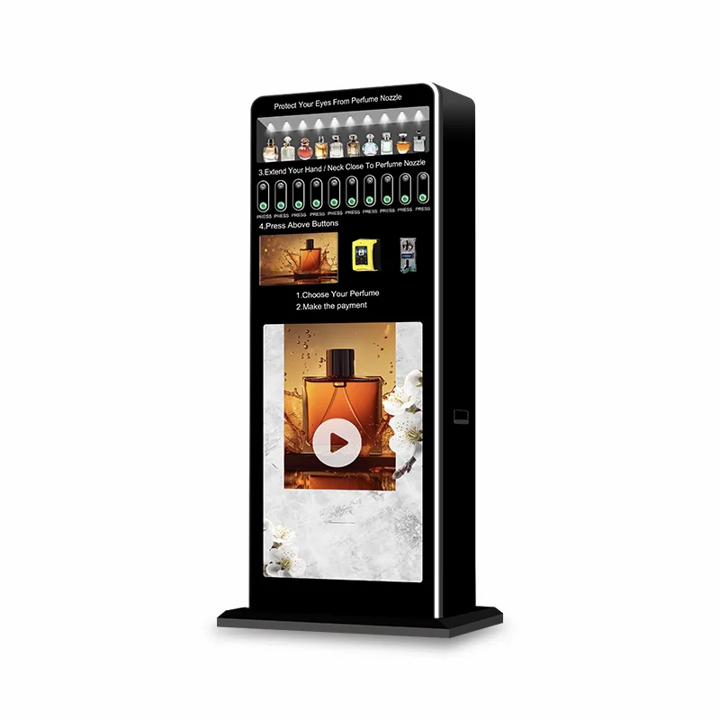 

Latest Pink Designer Perfume Vending Machine 10 Spray Bottles Cashless Pay Easy Clean Hotel Mall Commercial Public Space